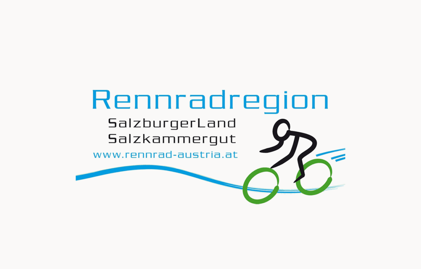 Logo der Rennradregion SalzburgerLand Salzkammergut mit stilisierter Radfahrer-Grafik.